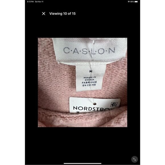 Caslon Sweater Pink Rocking Stripe Crew Neck Wide Ribbed Hem Side Slits Medium - Picture 4 of 15